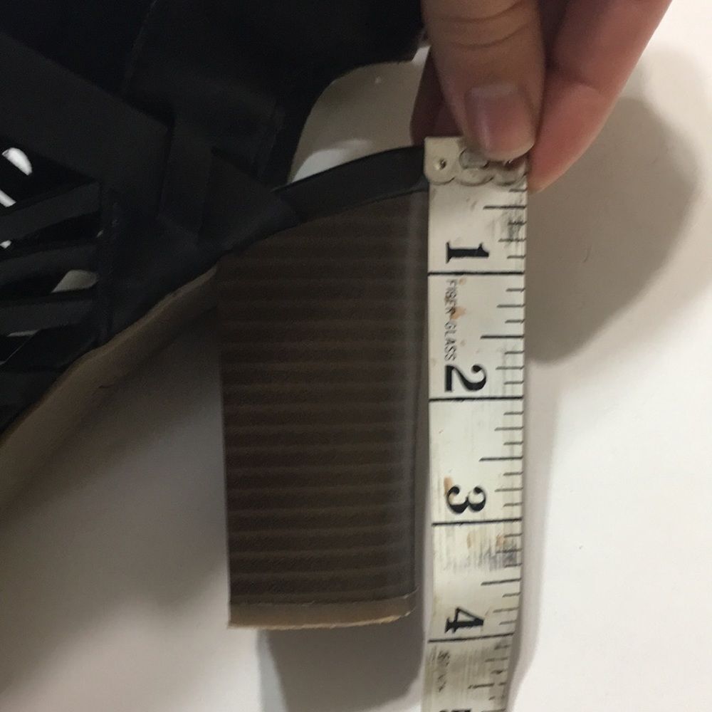 American Eagle Black Woven High Heel Open Toe Ankle Strappy Size 8 - Picture 5 of 5